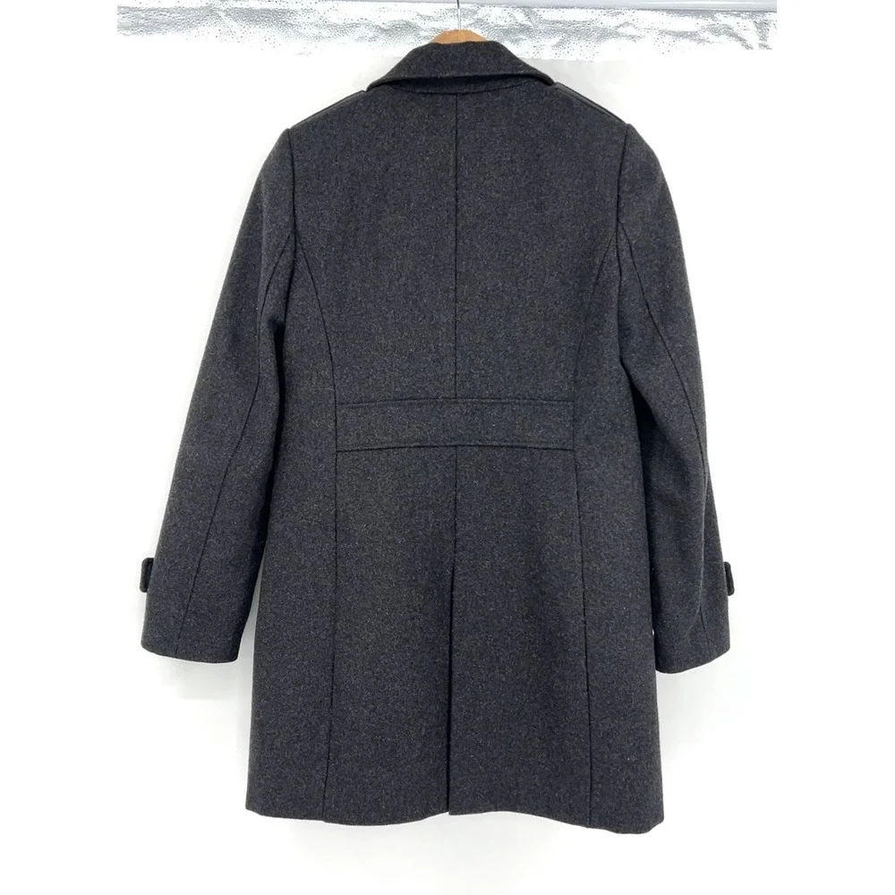 J. Crew Melton Wool Coat Dark Gray Gold Crest Button Military Jacket Size 4 - Picture 4 of 8